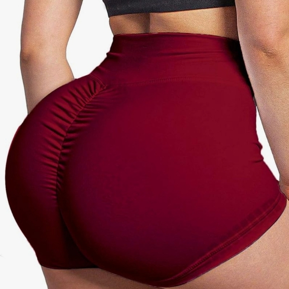 Women's Ruched Butt Lifting Workout Shorts Wine red Size S - Picture 1 of 7